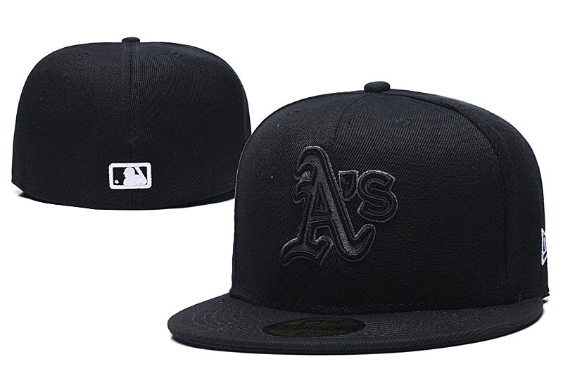 Oakland Athletics Blackout Fitted Cap - Black with Embroidered Logo