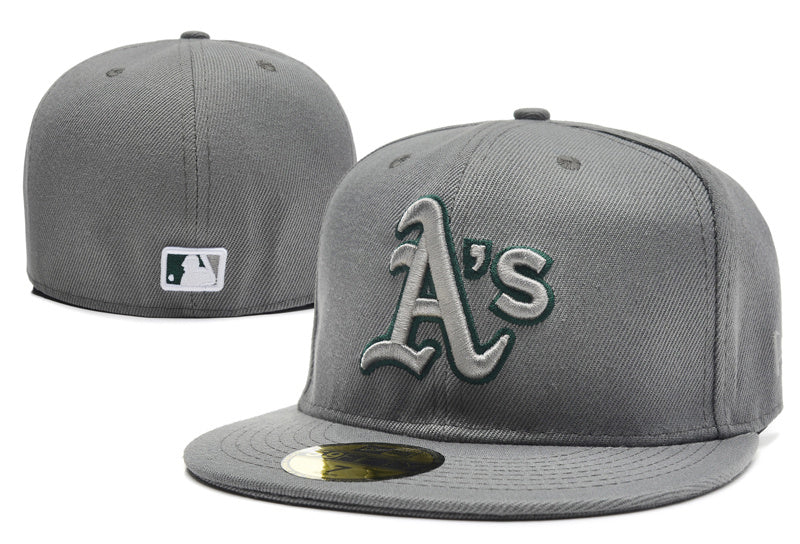 Oakland Athletics Fitted Cap - Grey with Embroidered Logo