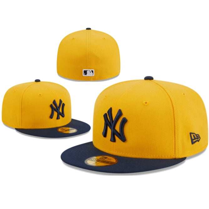 New York Yankees Fitted Cap - Yellow with Navy Blue Brim