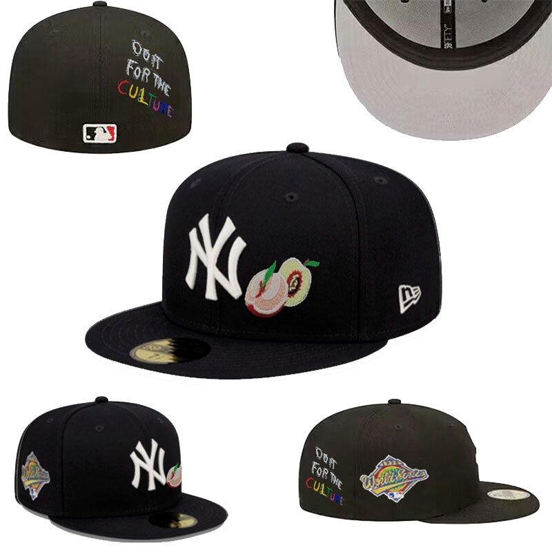 New York Yankees "For the Culture" Black Fitted Cap with Peach Embroidery
