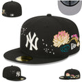 New York Yankees Floral Embroidered Fitted Hat - Black