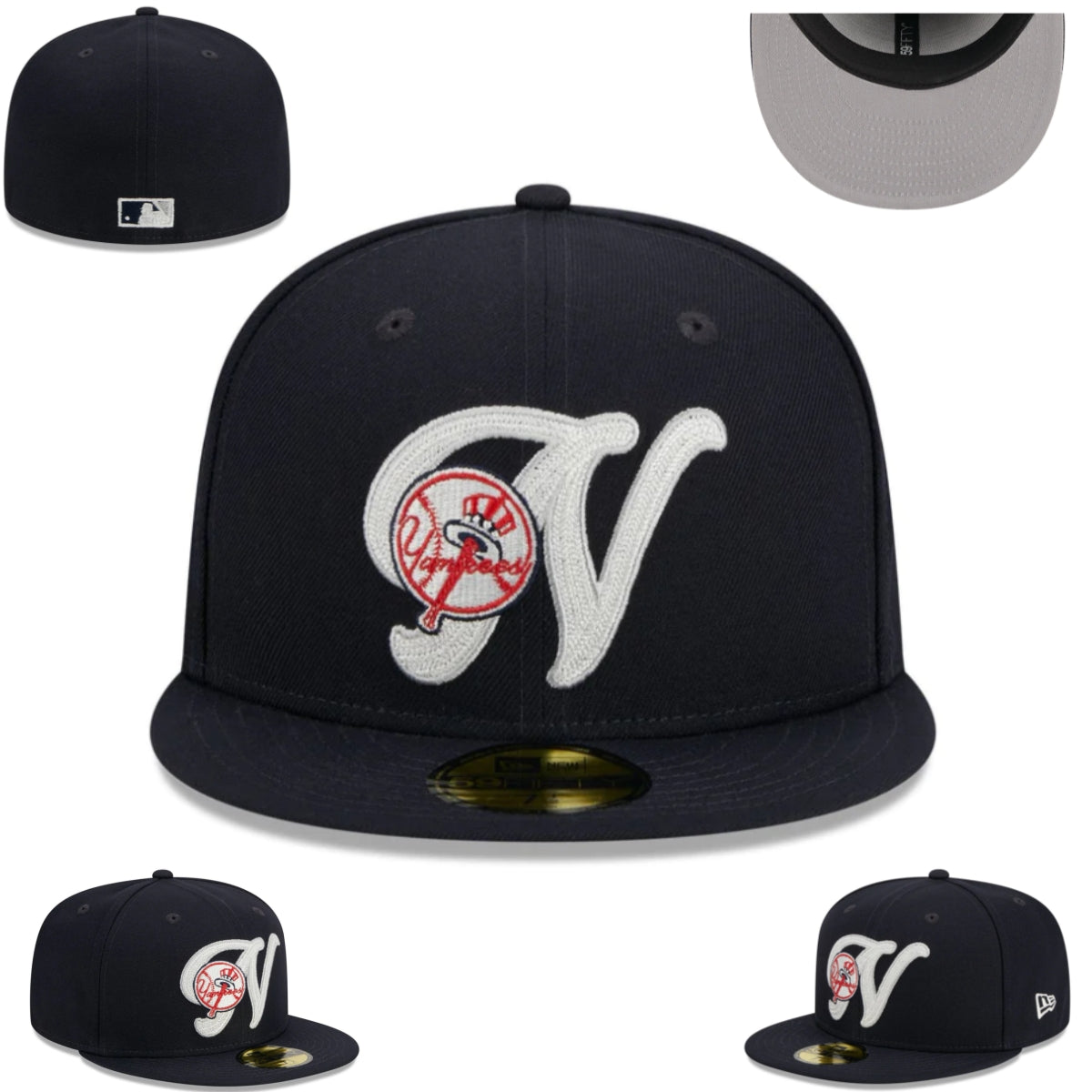 New York Yankees Fitted Cap - Black with Embroidered Detailing