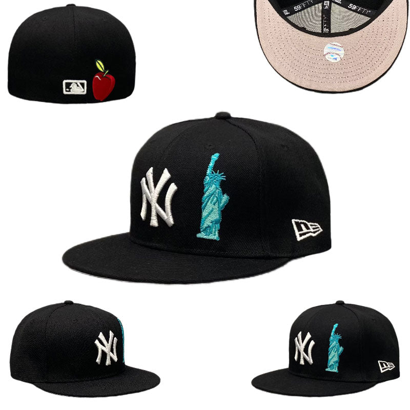 New York Yankees Snapback Hat with Statue of Liberty & Big Apple Embroidery - Navy Blue