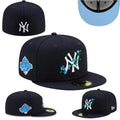 New York Yankees 59FIFTY Hat with Floral Embroidery and World Series Patch - Navy Blue