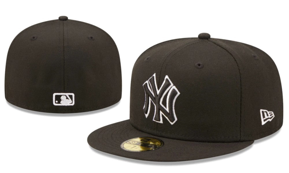 New York Yankees 59FIFTY Hat with Black and White Outline Logo - Olive Green
