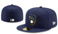 Milwaukee Brewers Navy Blue Fitted Cap with Gold and White Glove Logo