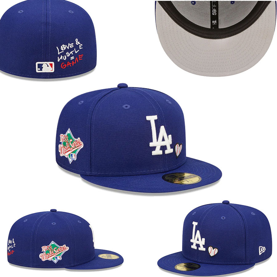 Los Angeles Dodgers Royal Blue Fitted Hat with 1959 World Series Patch and "Love & Hustle" Embroidery