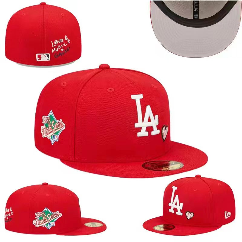 Los Angeles Dodgers Red Fitted Hat with 1959 World Series Patch and "Love & Hustle" Embroidery