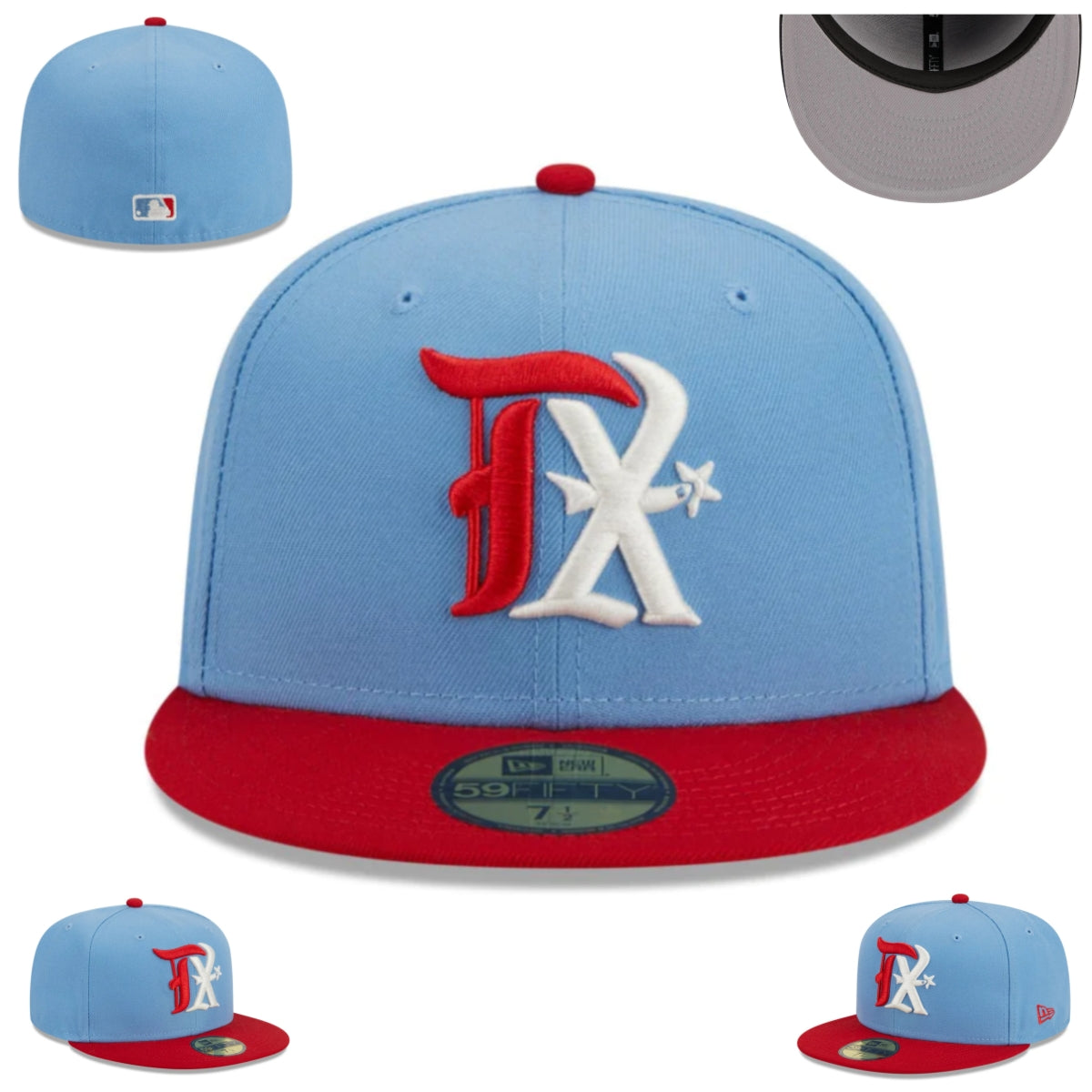 Texas Exclusive Sky Blue and Red Fitted Hat with Embroidered "TX" Logo