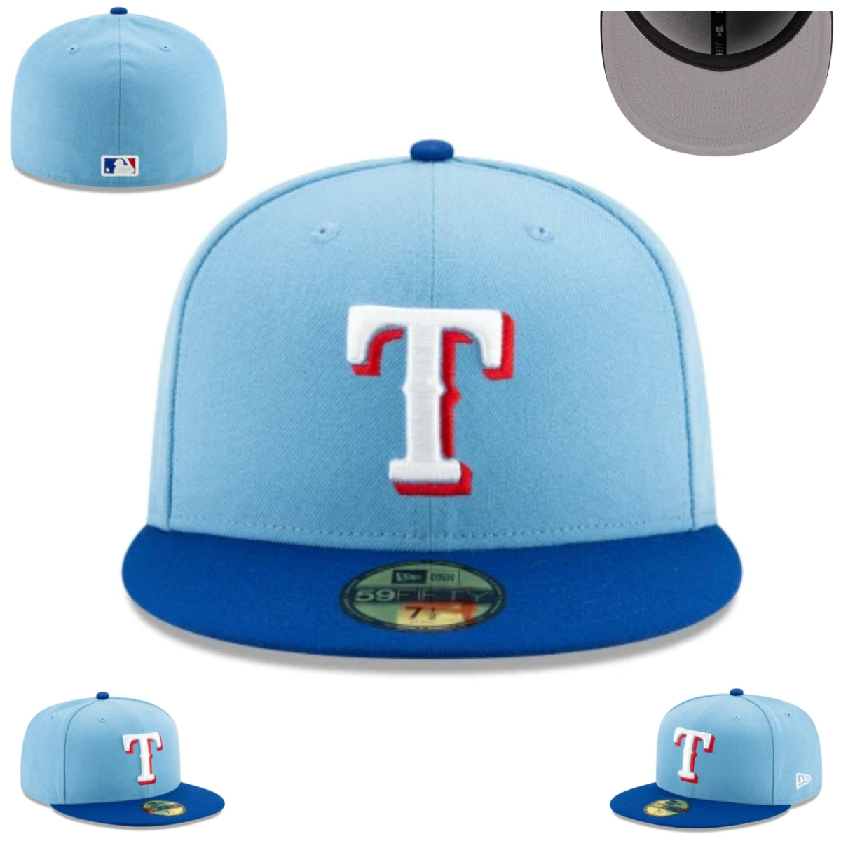 Texas Rangers Sky Blue and Royal Blue Fitted Hat with Logo