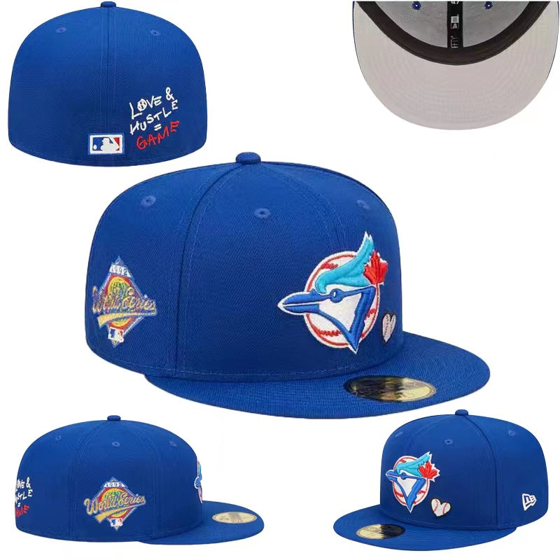 Toronto Blue Jays Royal Blue Fitted Hat with World Series Patch and "Love & Hustle" Design