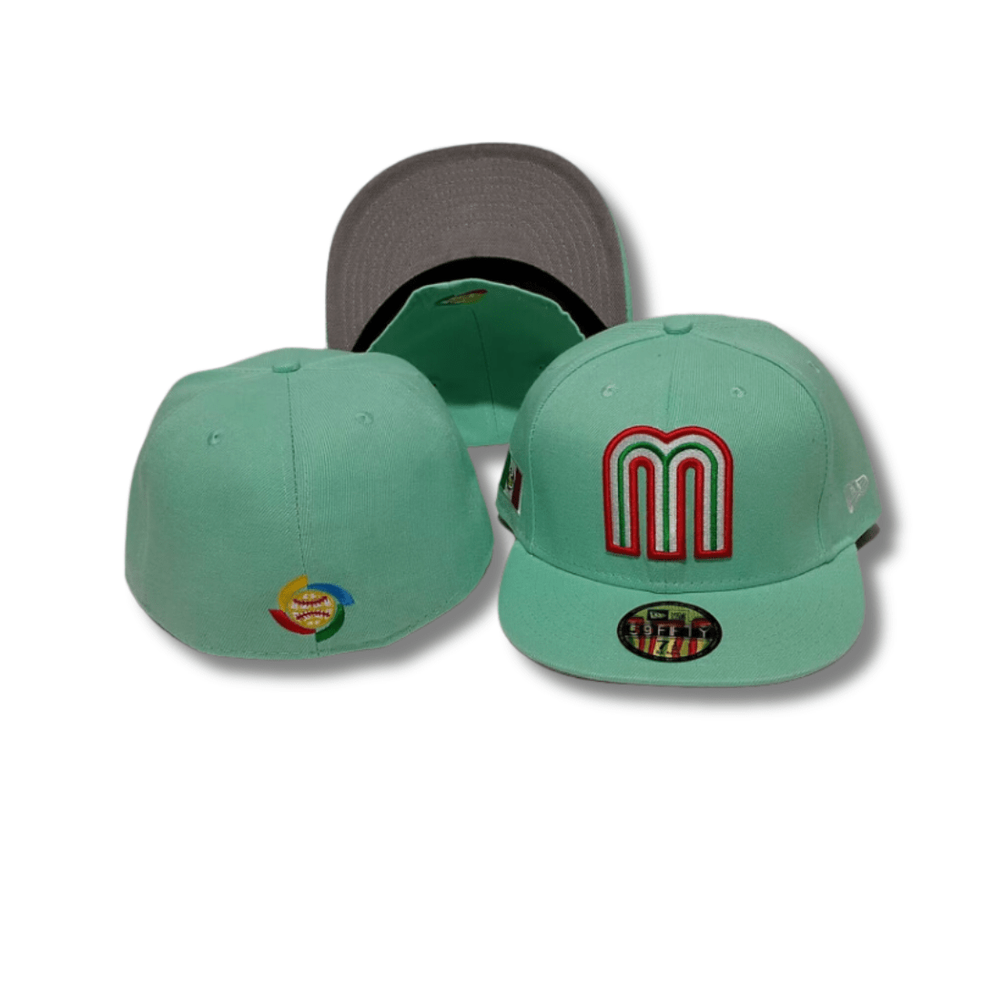 Mexico Baseball Fitted Hat with Embroidered "M" Logo - Mint Green