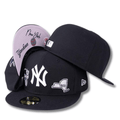 New York Yankees Fitted Hat with Embroidered Logo and Side Patches - Black