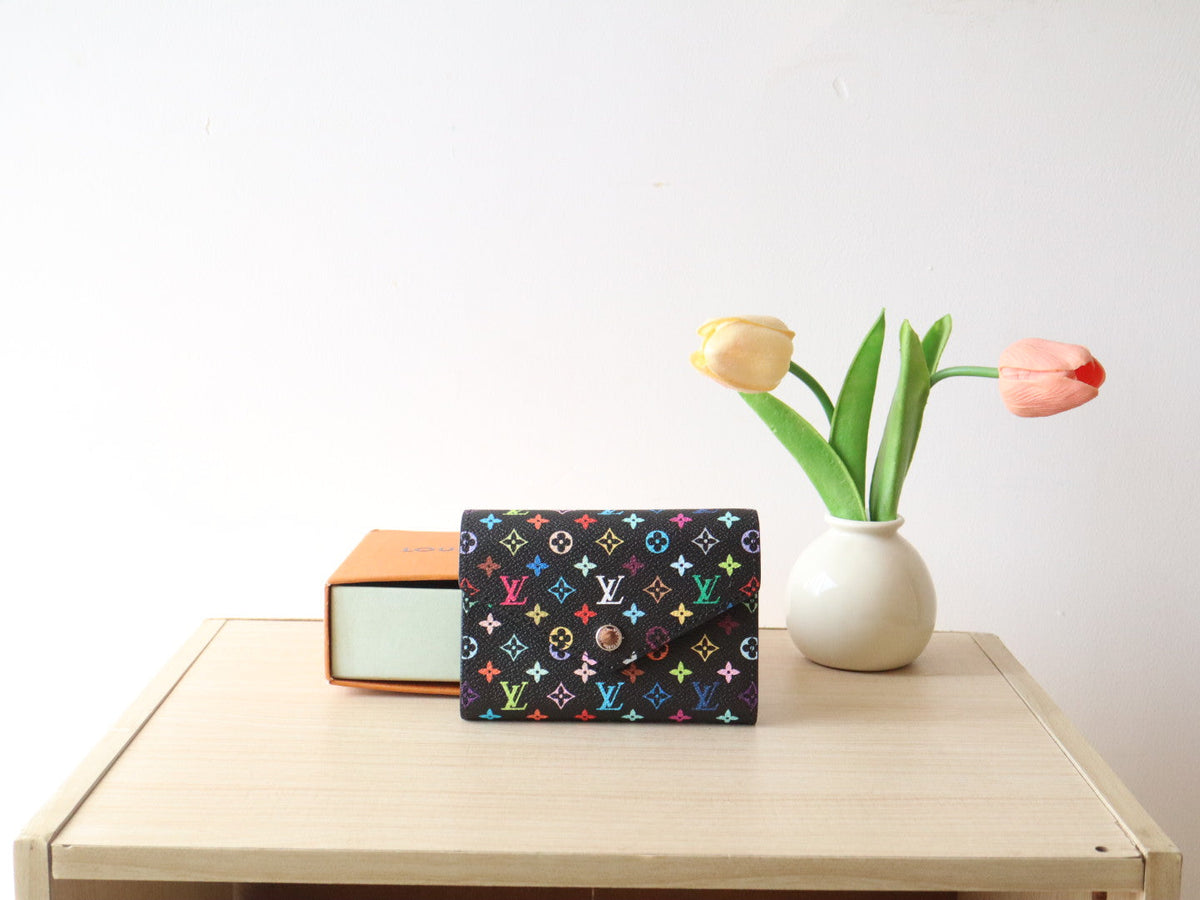 LOUIS VUITTON ROSALIE ZIPPY 12 IN BLACK MIX COLORFUL CALFSKIN